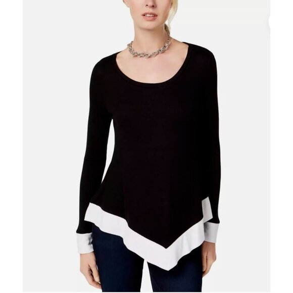 INC Womens Black Chevron Contrast Trim Pullover Tunic Sweater Top XXL BHFO 1313 - Picture 1 of 16
